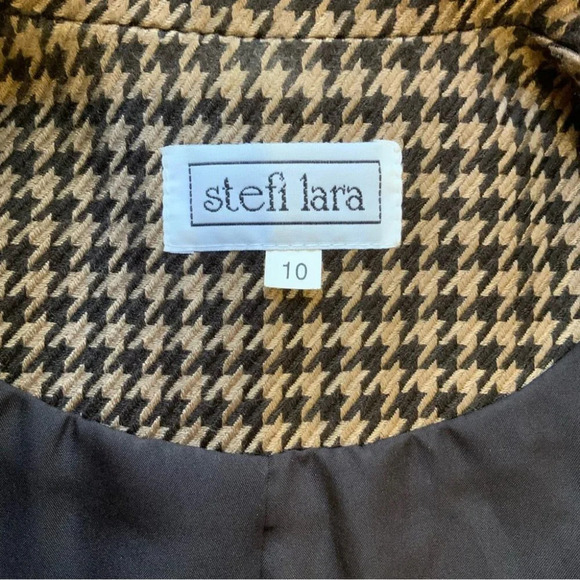VINTAGE Brown/Tan Houndstooth Structured Blazer Size 10 - Picture 9 of 14